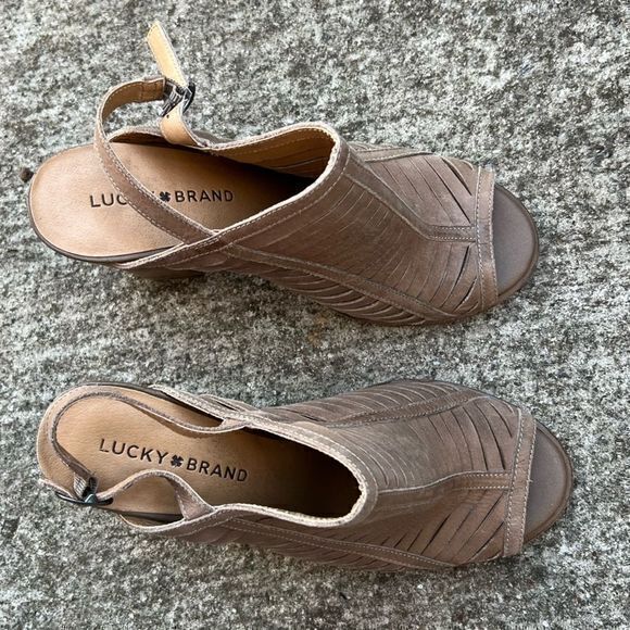 Lucky Brand Women's Lialor Caged Sandals Peep Toe Bootie Leather Upper Brown 8M - Picture 4 of 8